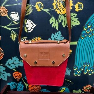 Nina Ricci red and camel leather Brown Leather-Trim Crossbody Bag made in Italy